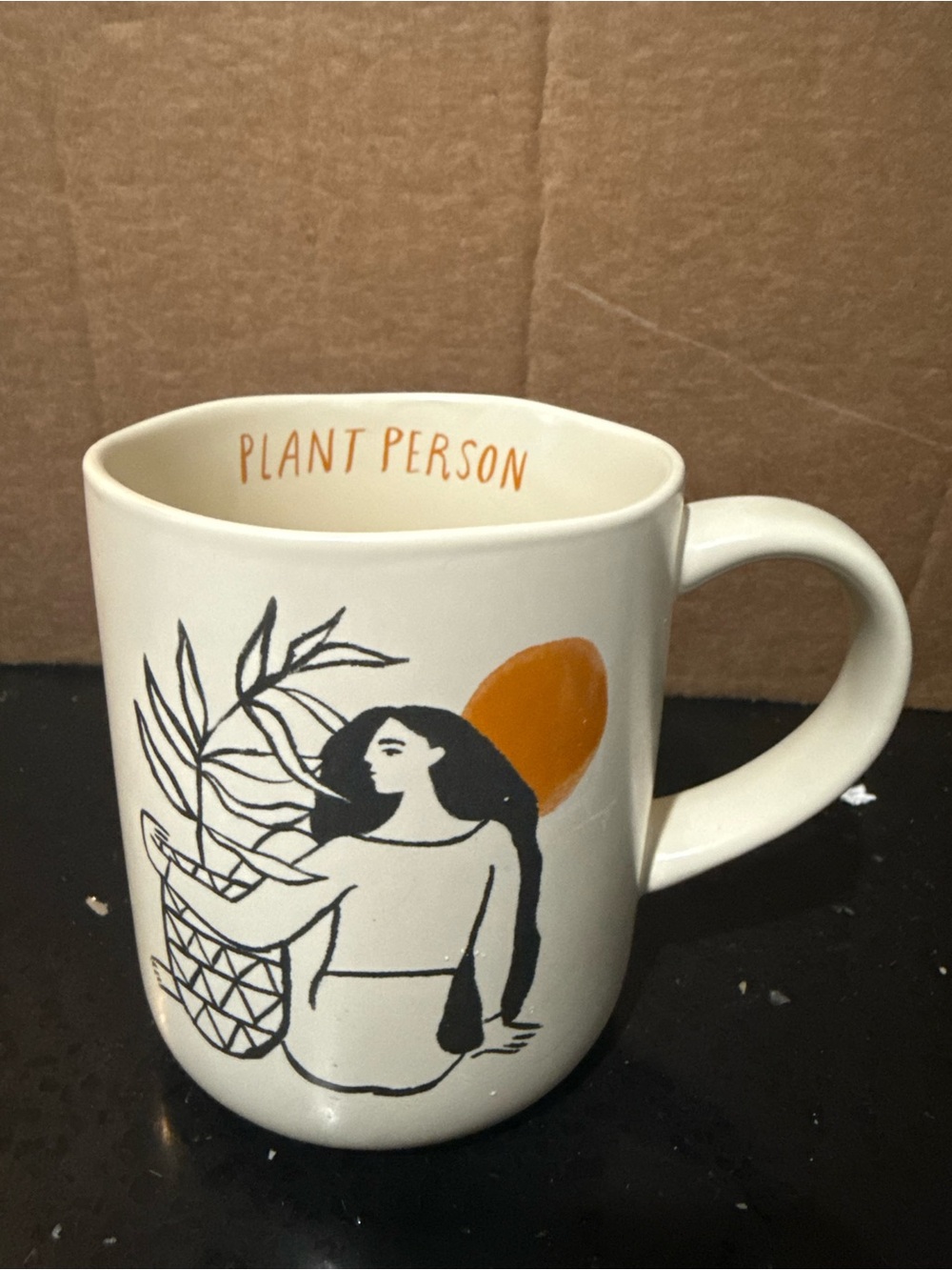 Plant Person Ceramic Mug — Cream with Orange Accent